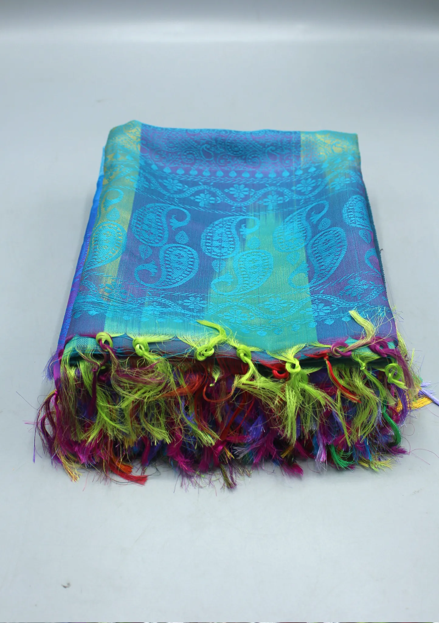 Silk Mixed Polyester Vibrant Multi Color Shawls with Furka