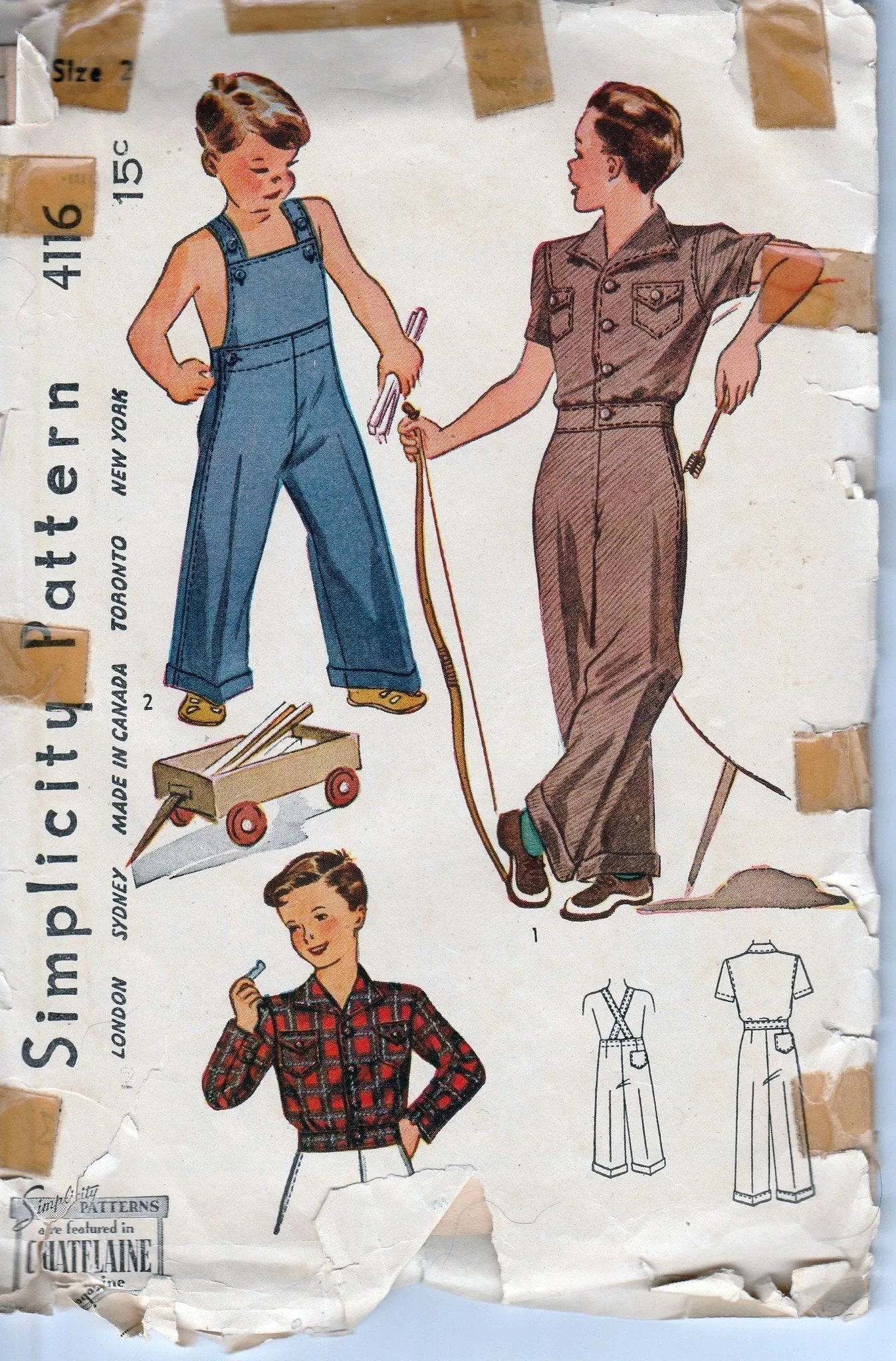 Simplicity 4116 Young Boys Toddler Overalls Lumber Jacket Vintage Pattern 1940's