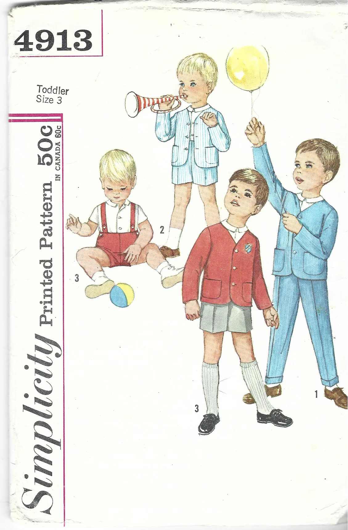 Simplicity 4913 Toddler Boys' Shirt Jacket Pants Shorts Vintage Sewing Pattern 1960s