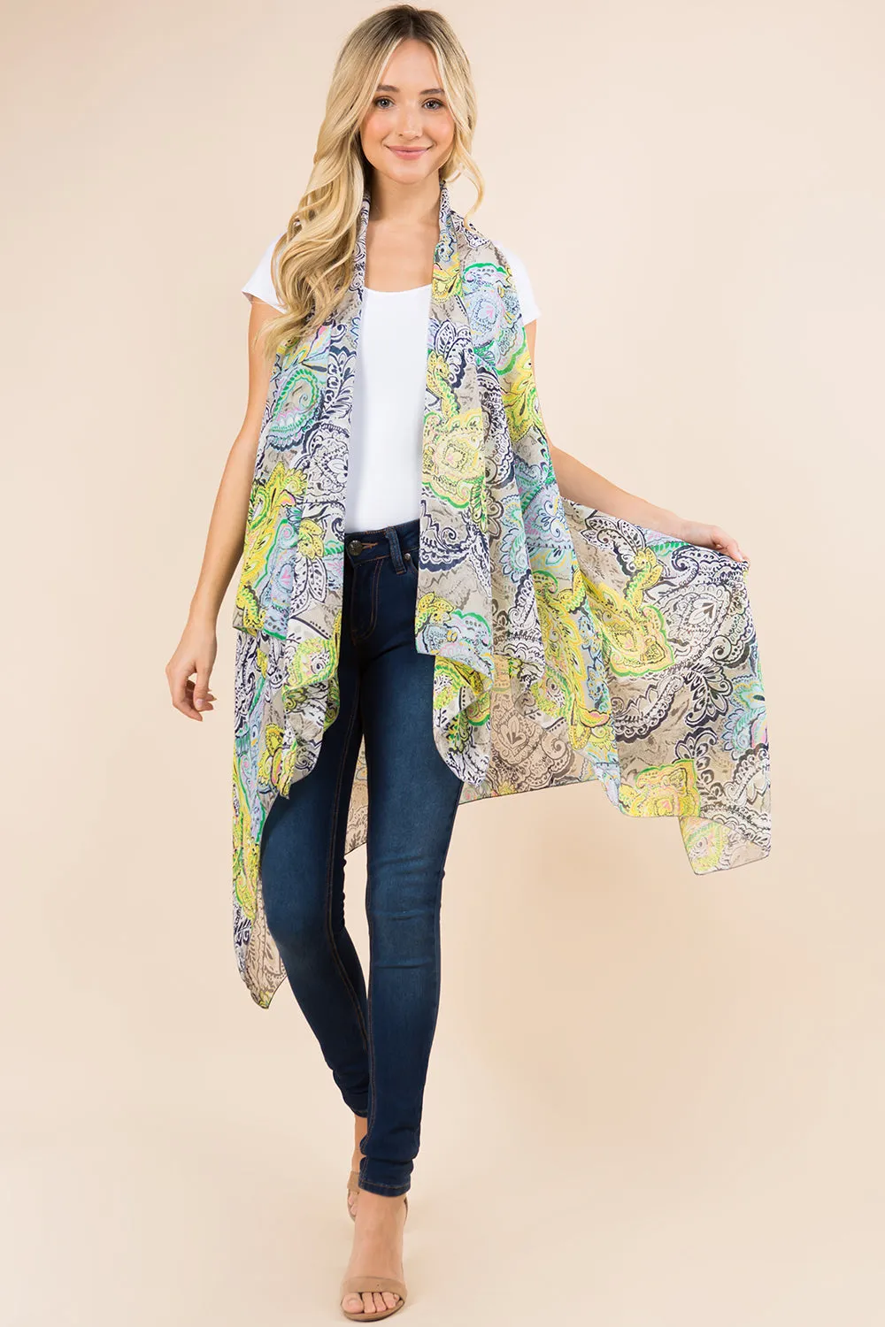 SN-163 grey yellow paisley vest