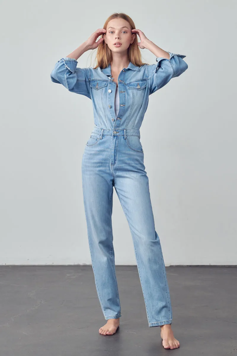 Soda Balloon Sleeve Denim Jumpsuit