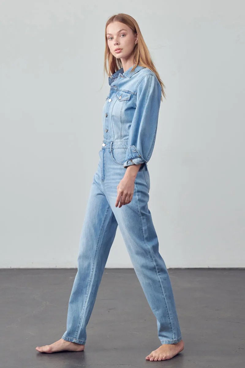 Soda Balloon Sleeve Denim Jumpsuit