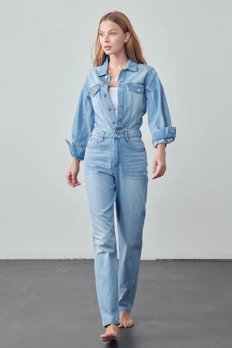 Soda Balloon Sleeve Denim Jumpsuit