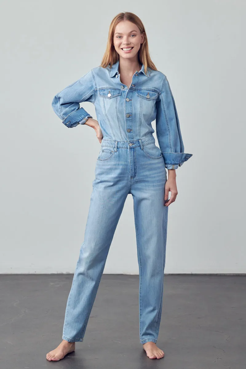 Soda Balloon Sleeve Denim Jumpsuit