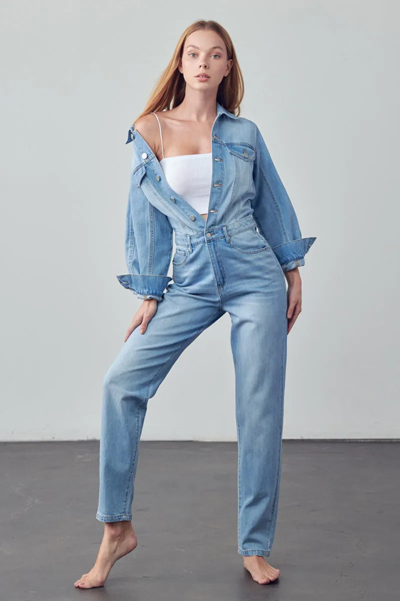 Soda Balloon Sleeve Denim Jumpsuit