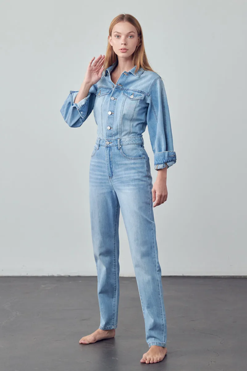 Soda Balloon Sleeve Denim Jumpsuit