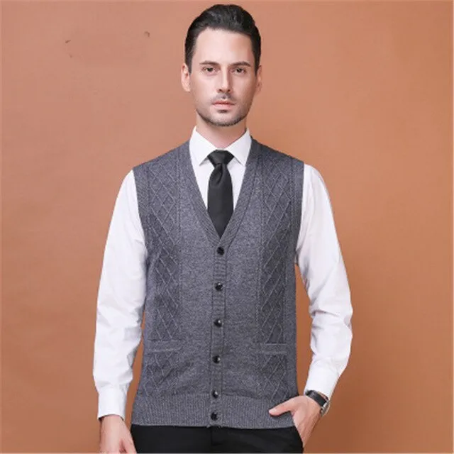 Soft Wool Mens Sleeveless Sweaters High Quality Fashion Pure Colors Mens V Neck Sweater Brand Clothes Slim fit Male Vest Sweater