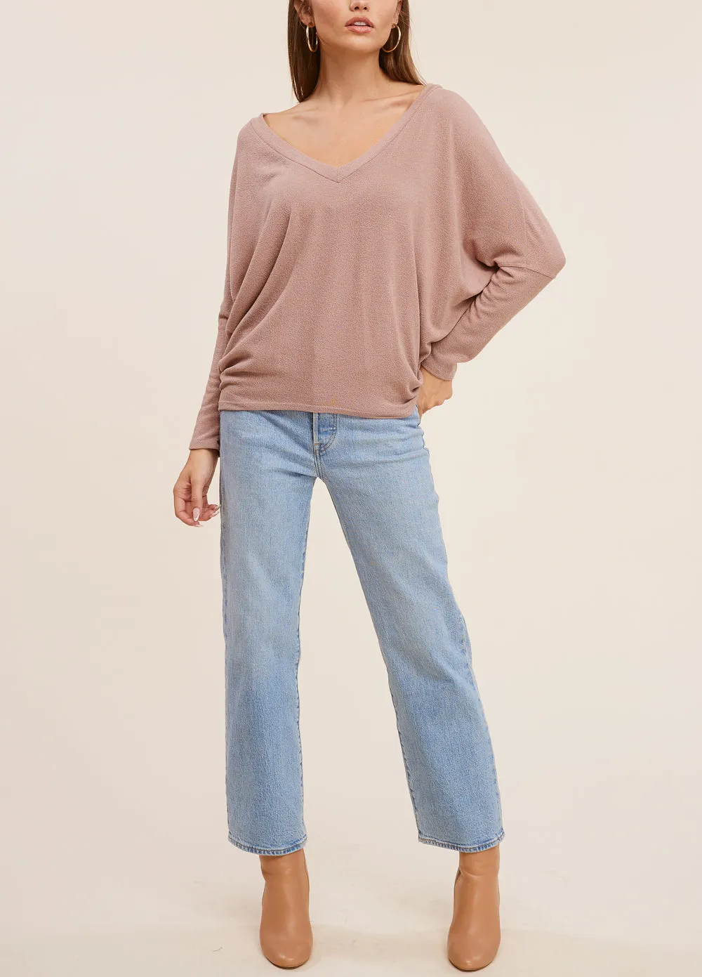 Softest V Neck Long Sleeve Dolman Top (Assorted Colors)