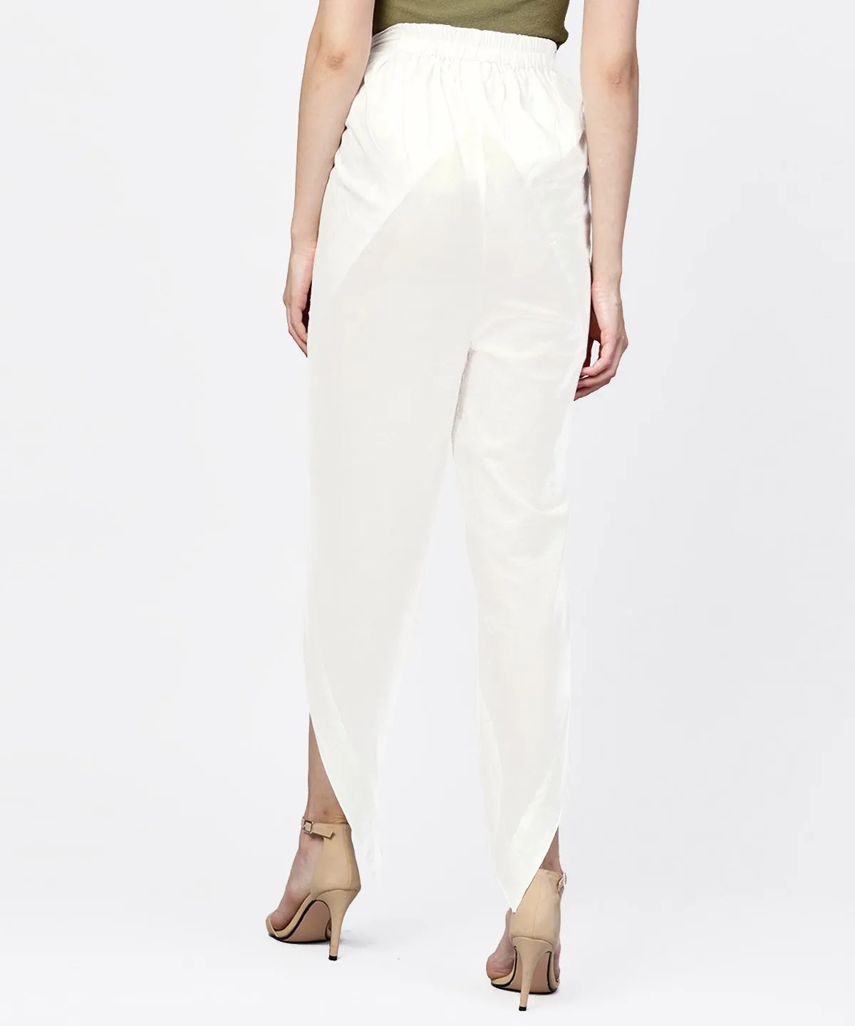 Solid White Ankle Length Cotton Tulip Pant