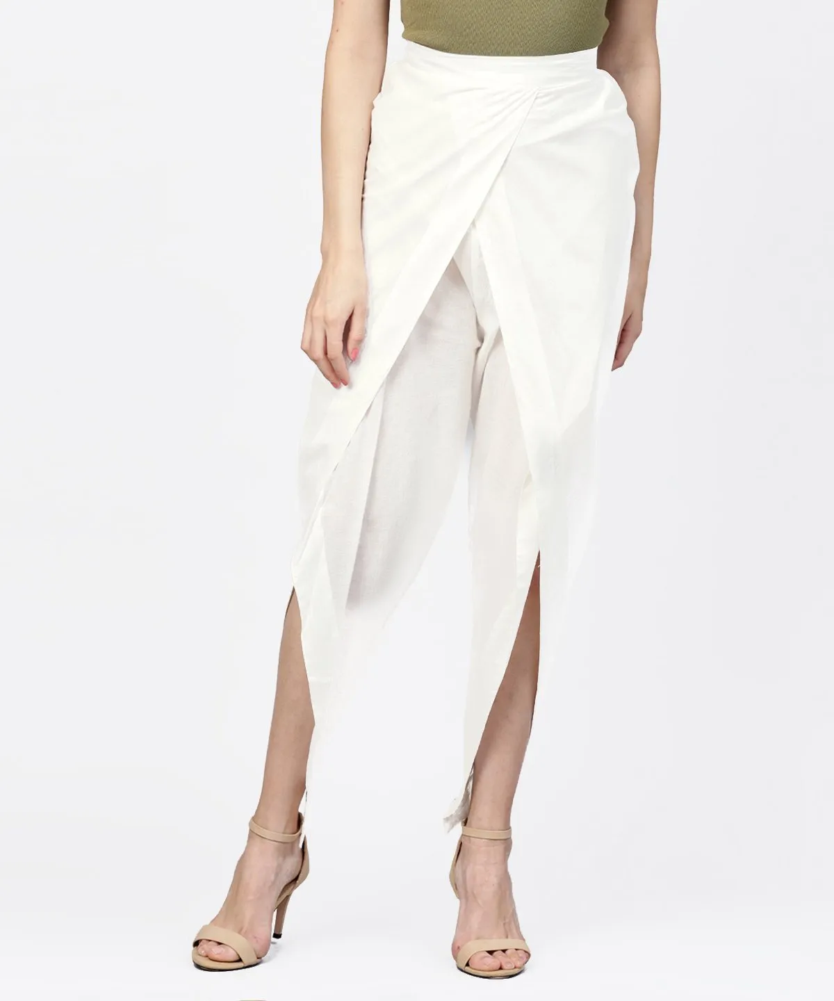 Solid White Ankle Length Cotton Tulip Pant