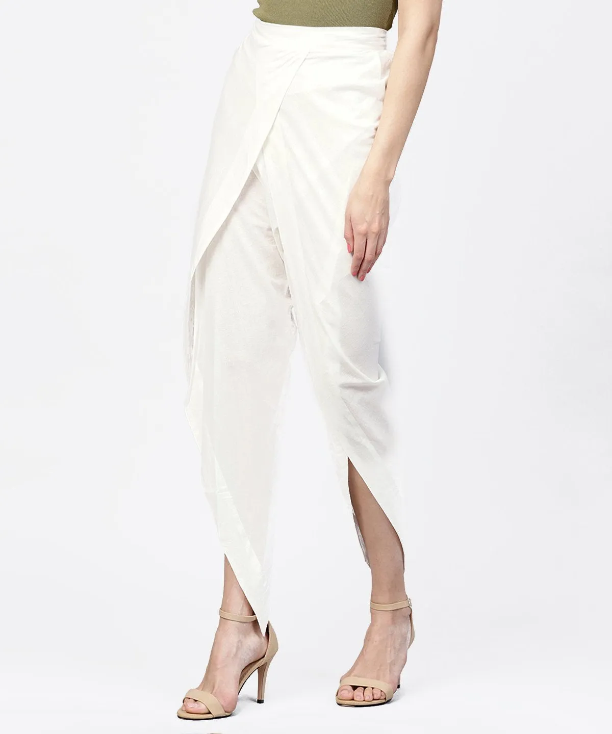 Solid White Ankle Length Cotton Tulip Pant