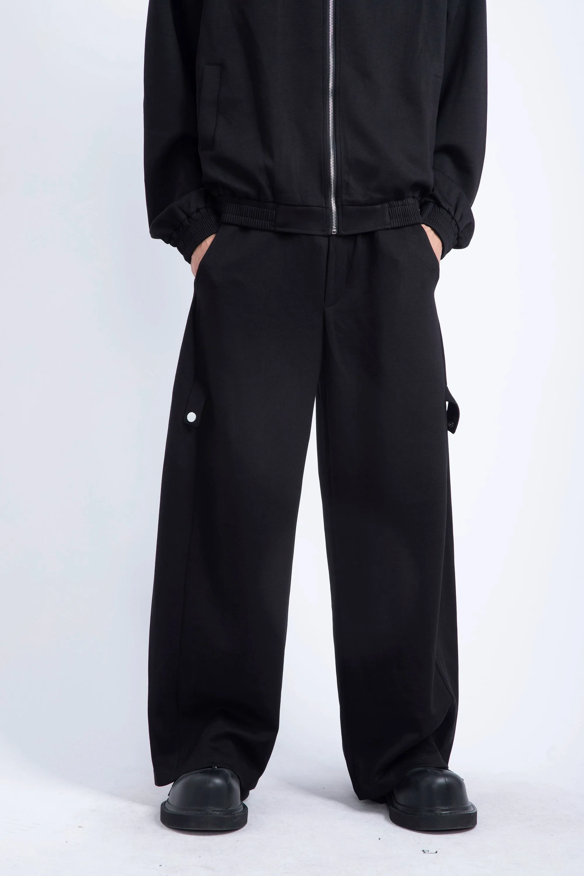 Stand Neck Shoulder Pad Zipper Jacket & Wide Leg Sweatpants Setup WN9259