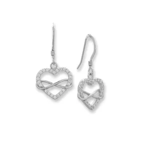 Sterling Silver Cubic Zirconia Heart and Infinity French Wire Earrings