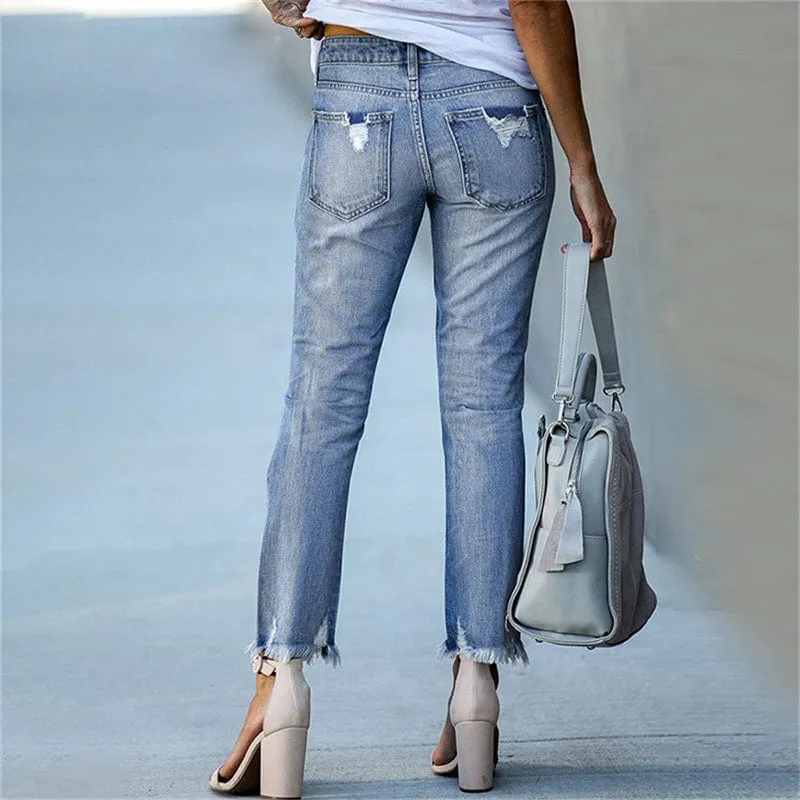 Stretch Ripped Distressed Skinny High Waist Denim Pants