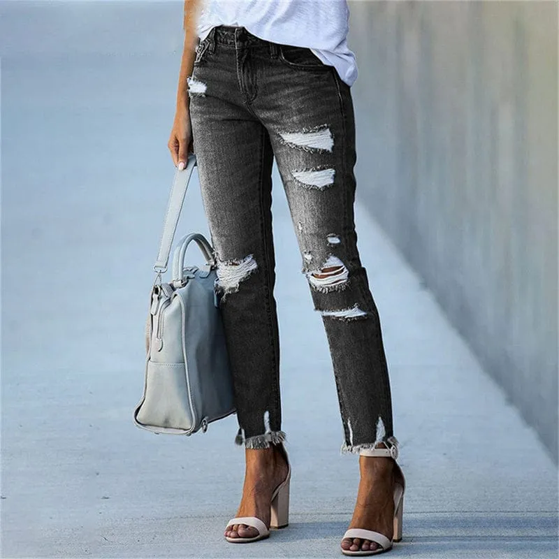 Stretch Ripped Distressed Skinny High Waist Denim Pants