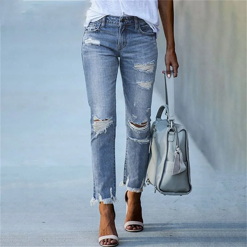 Stretch Ripped Distressed Skinny High Waist Denim Pants