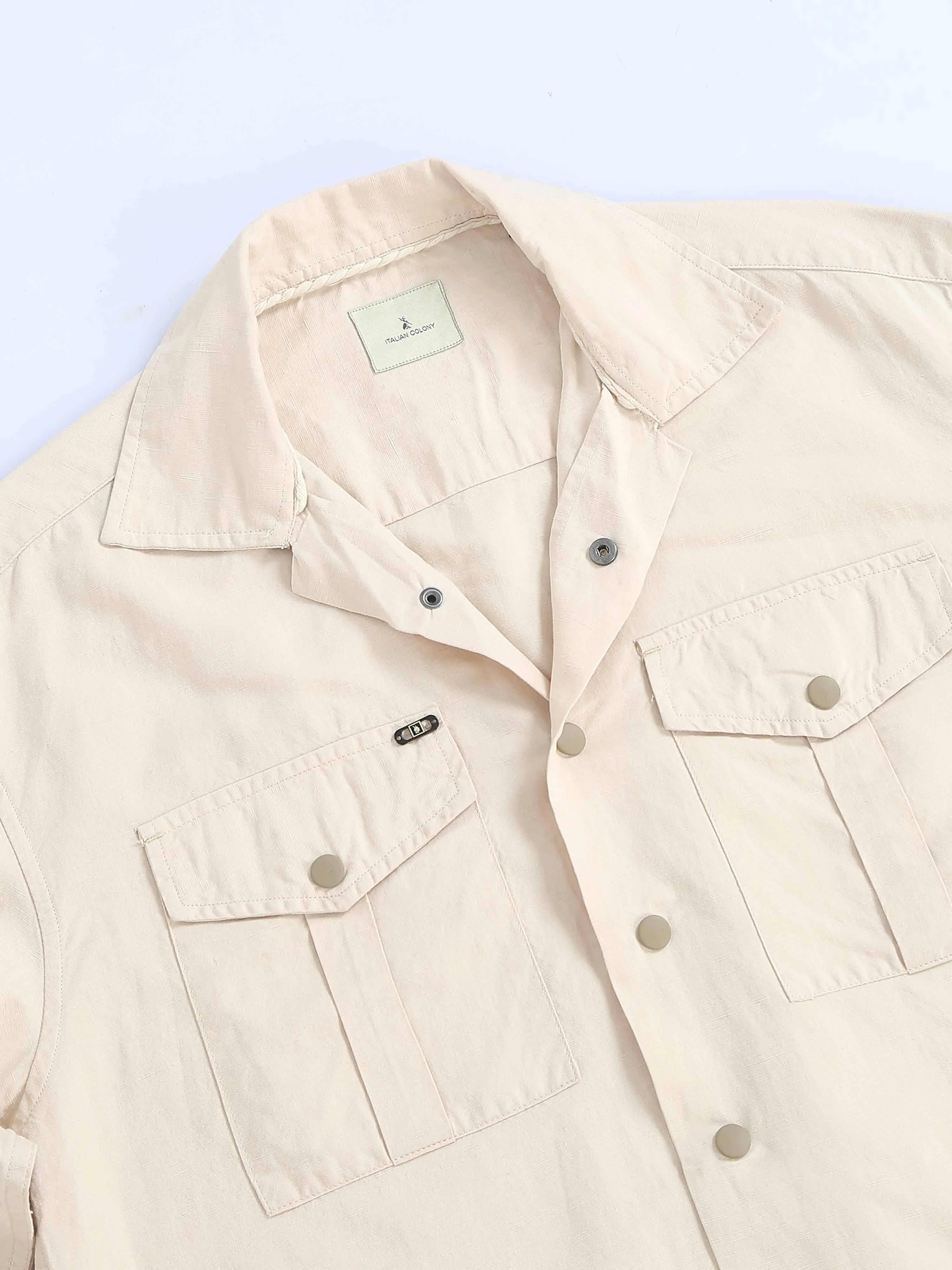 Style Shield Linen Shacket In Cream