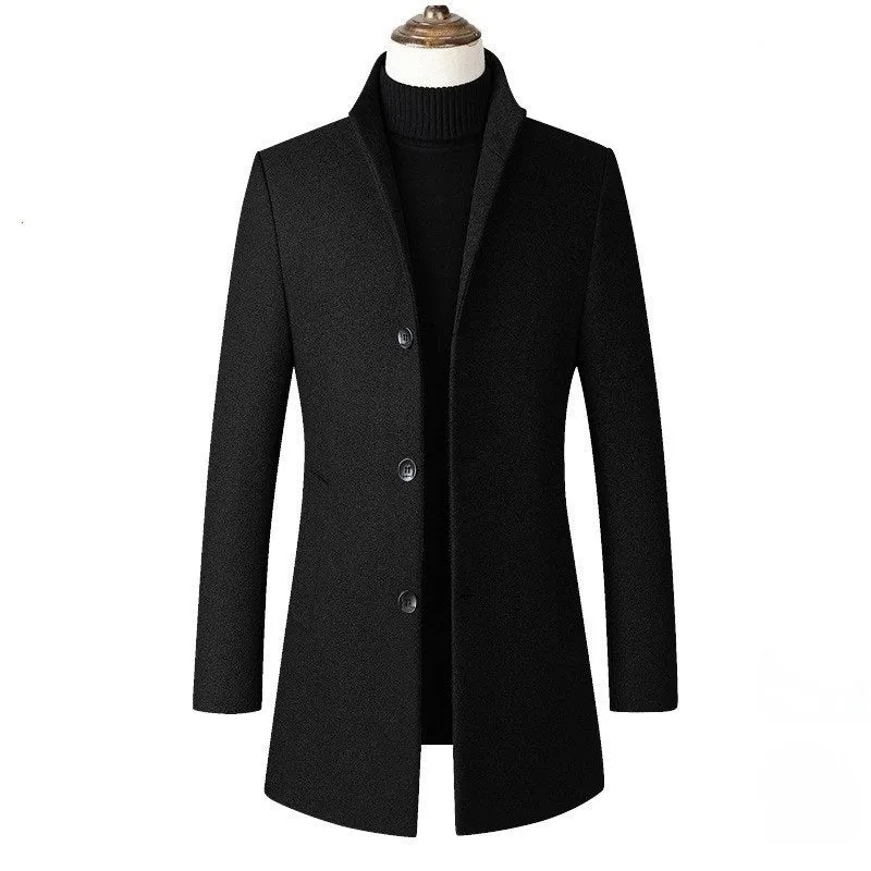 Stylish men's wool coat with stand collar | Single-breasted design, warm outerwear for autumn and winter