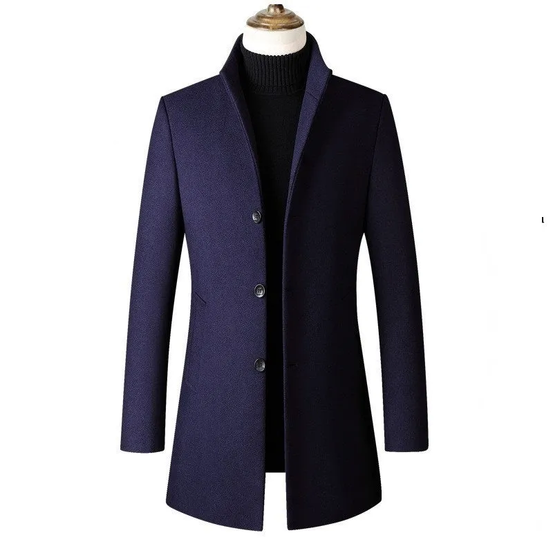 Stylish men's wool coat with stand collar | Single-breasted design, warm outerwear for autumn and winter