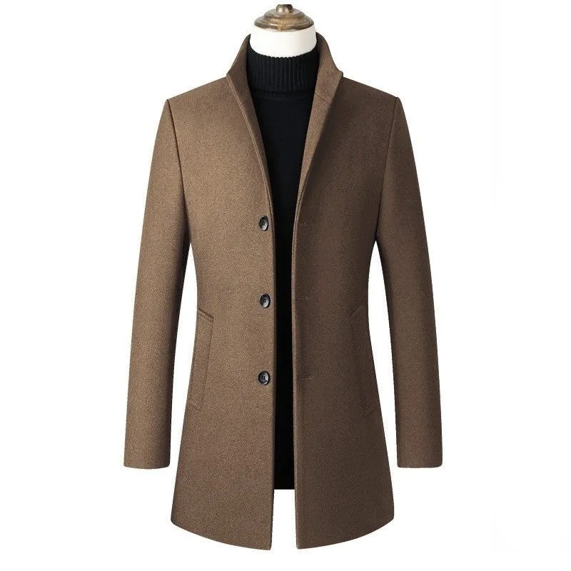 Stylish men's wool coat with stand collar | Single-breasted design, warm outerwear for autumn and winter