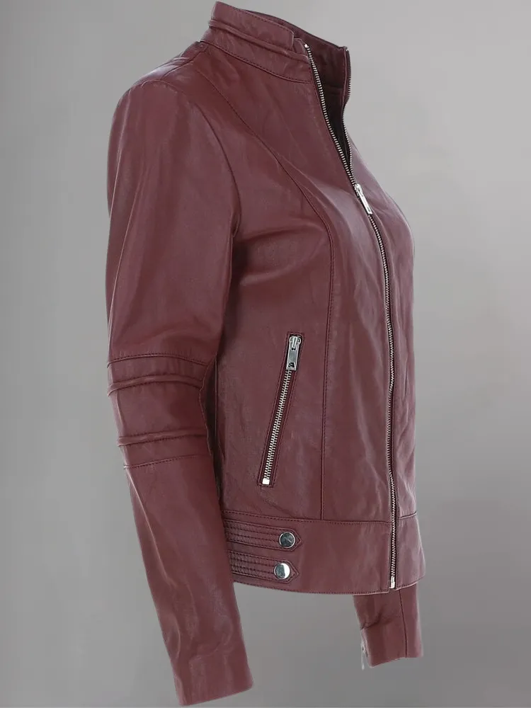 Tan Brown Women Biker Leather Jacket