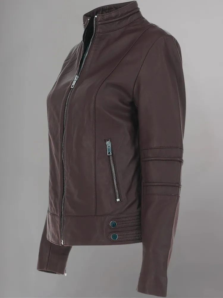 Tan Brown Women Biker Leather Jacket