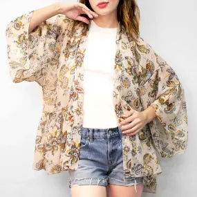 Tan Floral Semi-Sheer Kimono