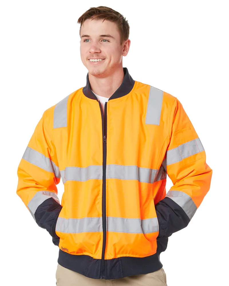 Taped Two Tone Hi Vis Bomber Jacket - Orange/Navy