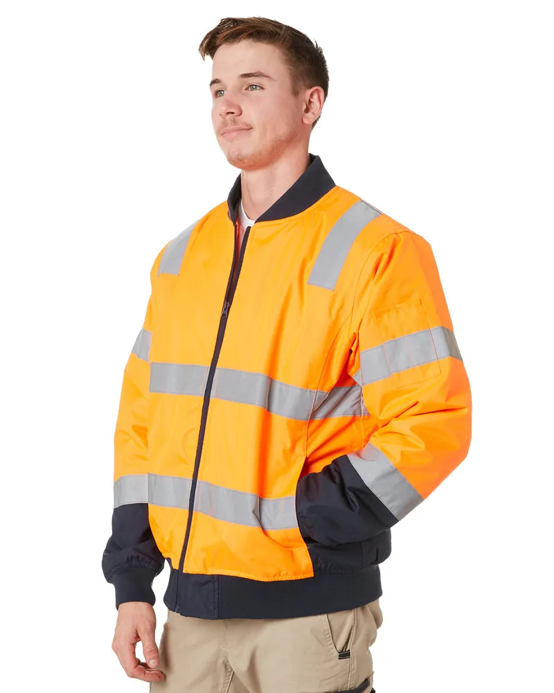 Taped Two Tone Hi Vis Bomber Jacket - Orange/Navy