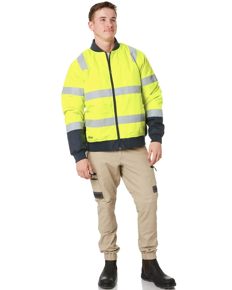 Taped Two Tone Hi Vis Bomber Jacket - Yellow/Navy