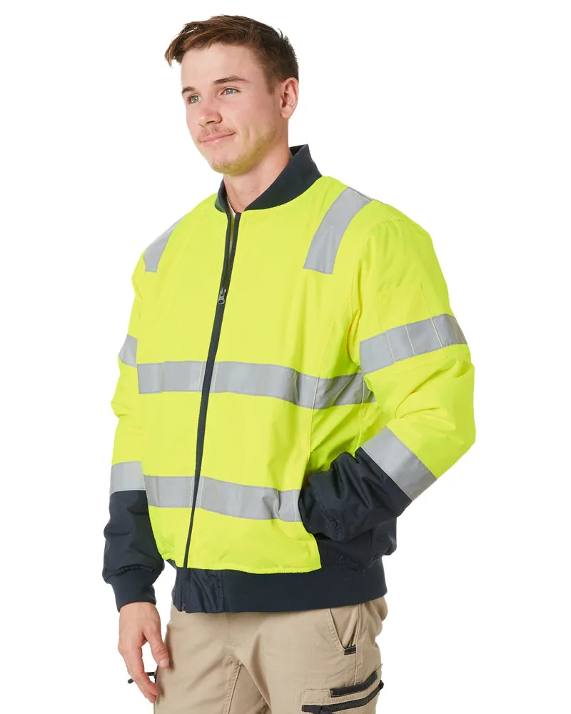 Taped Two Tone Hi Vis Bomber Jacket - Yellow/Navy