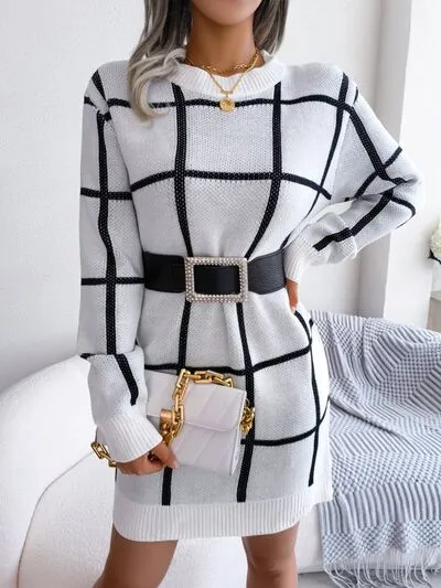 TEEK - Plaid Doable Dropped Shoulder Sweater Dress