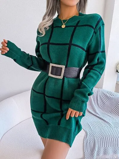 TEEK - Plaid Doable Dropped Shoulder Sweater Dress