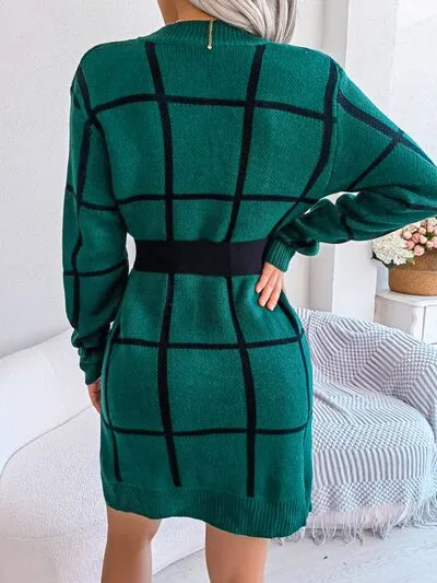 TEEK - Plaid Doable Dropped Shoulder Sweater Dress