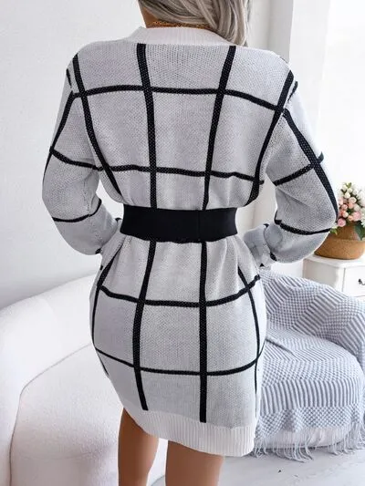 TEEK - Plaid Doable Dropped Shoulder Sweater Dress