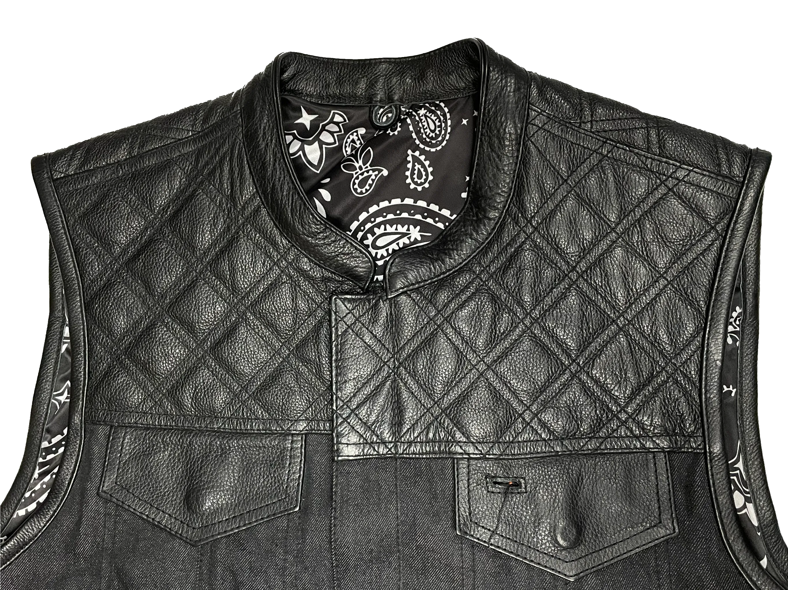 The "Club Diamond" Black Diamond Stitch Leather/Denim Club Vest