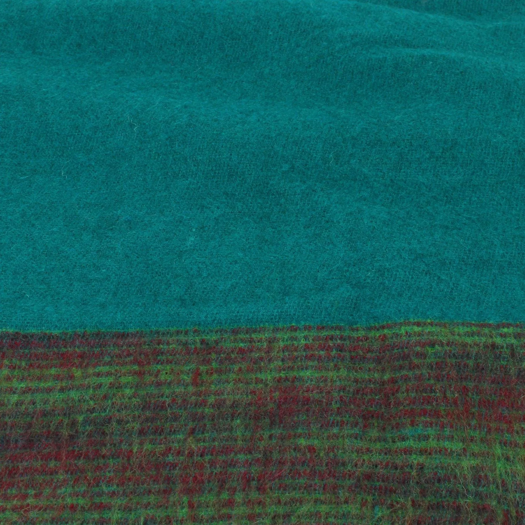 Tibetan Wool Blend Shawl Blanket - Teal with Green & Red Reverse