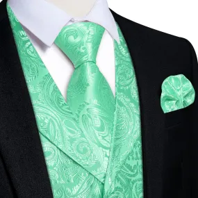 Ties2you Dress Vest Mint Green Paisley Notched Collar Silk Mens Work Vest Tie Set