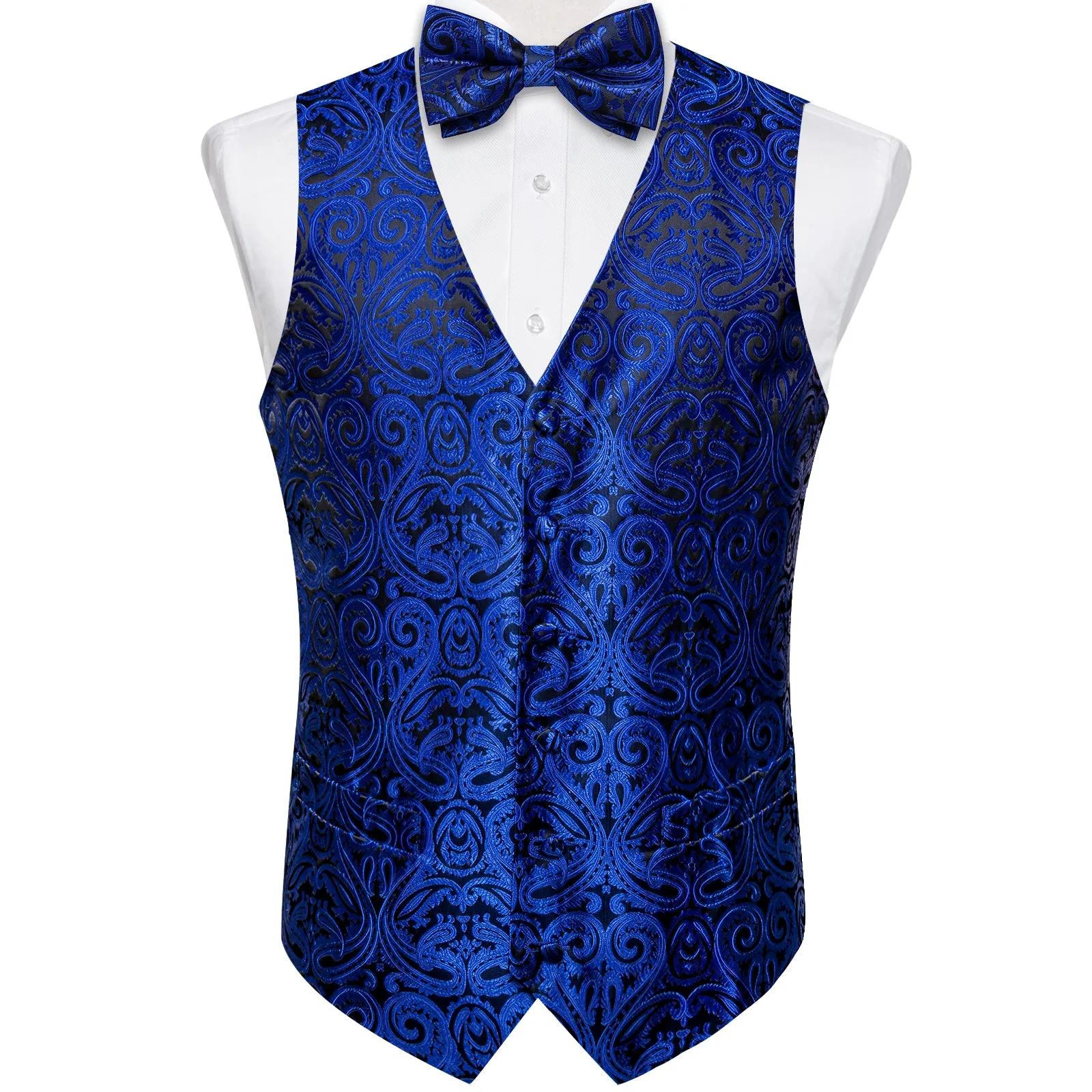 Ties2you Men's Vest Midnight Blue Paisley Bow Tie Vest Suit Set