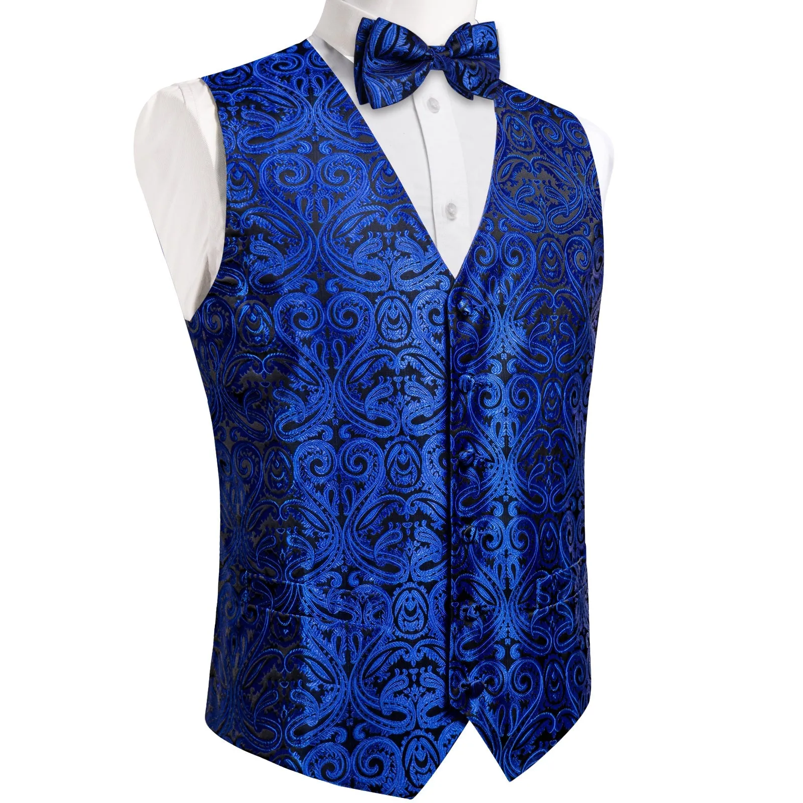 Ties2you Men's Vest Midnight Blue Paisley Bow Tie Vest Suit Set