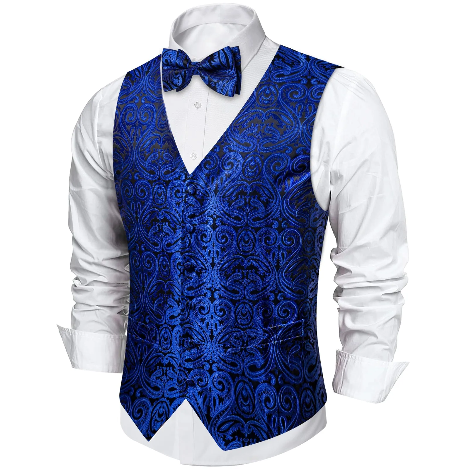 Ties2you Men's Vest Midnight Blue Paisley Bow Tie Vest Suit Set