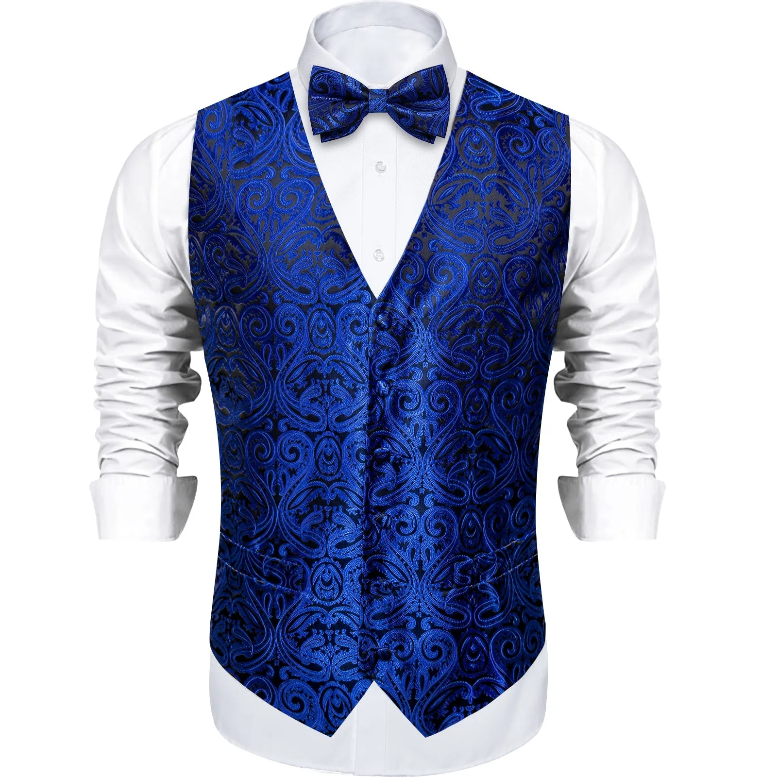 Ties2you Men's Vest Midnight Blue Paisley Bow Tie Vest Suit Set