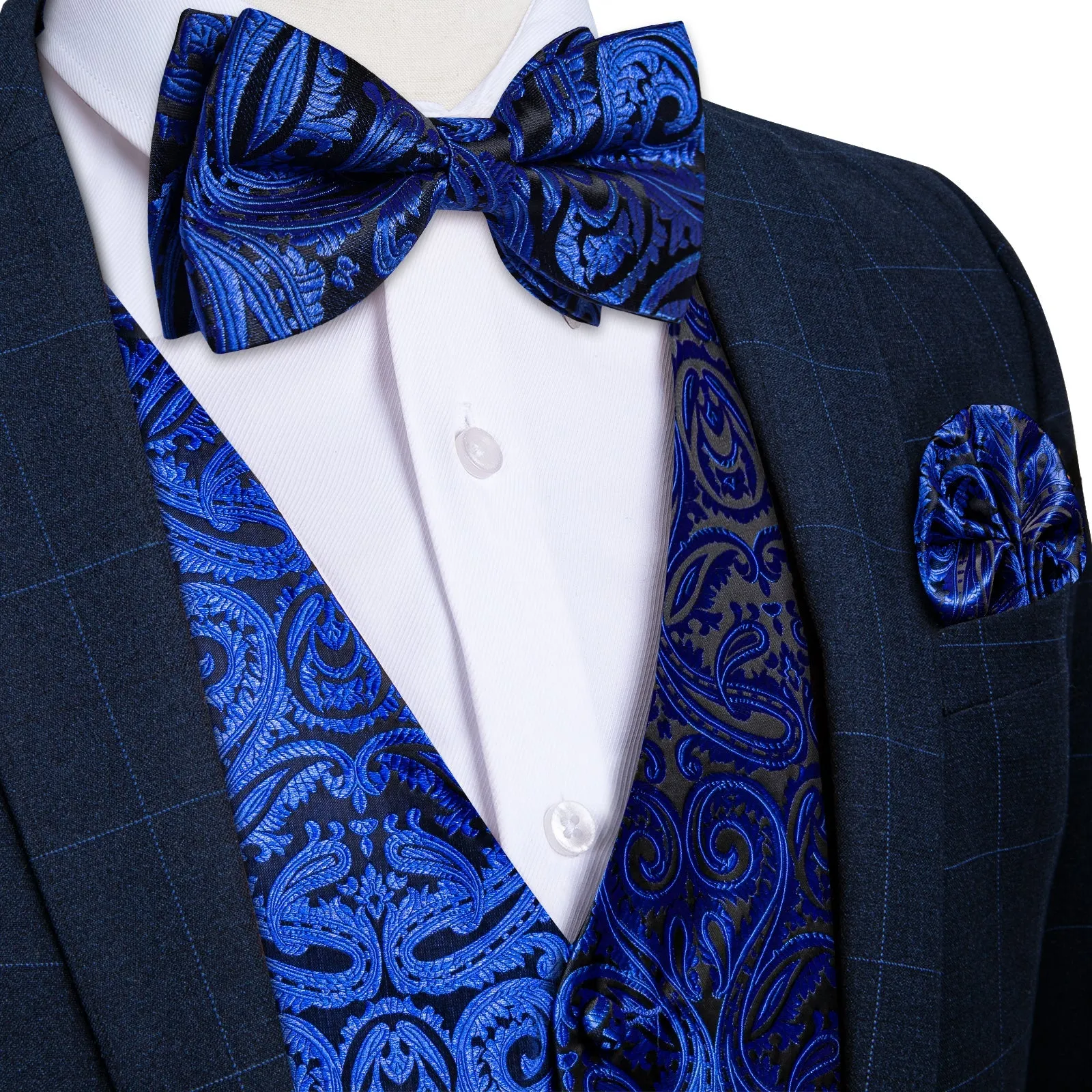 Ties2you Men's Vest Midnight Blue Paisley Bow Tie Vest Suit Set