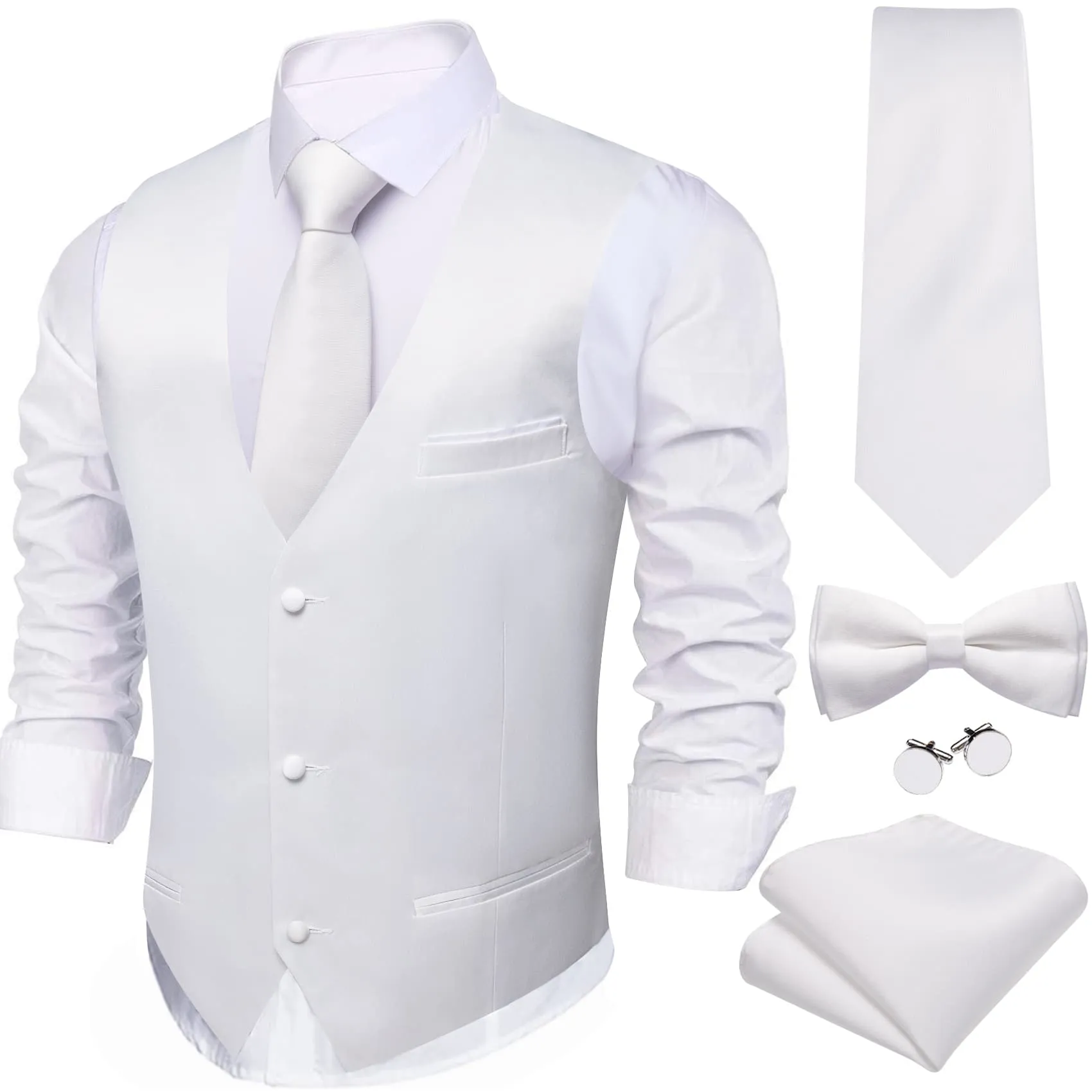 Ties2you Work Vest Gainsboro White Solid Mens Dress Vest Necktie Bowtie Set 5PC