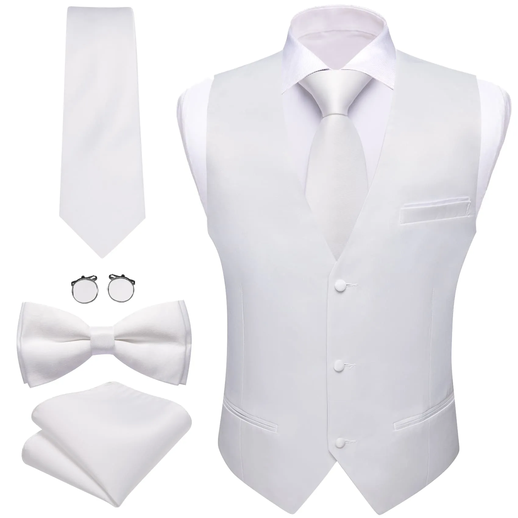 Ties2you Work Vest Gainsboro White Solid Mens Dress Vest Necktie Bowtie Set 5PC