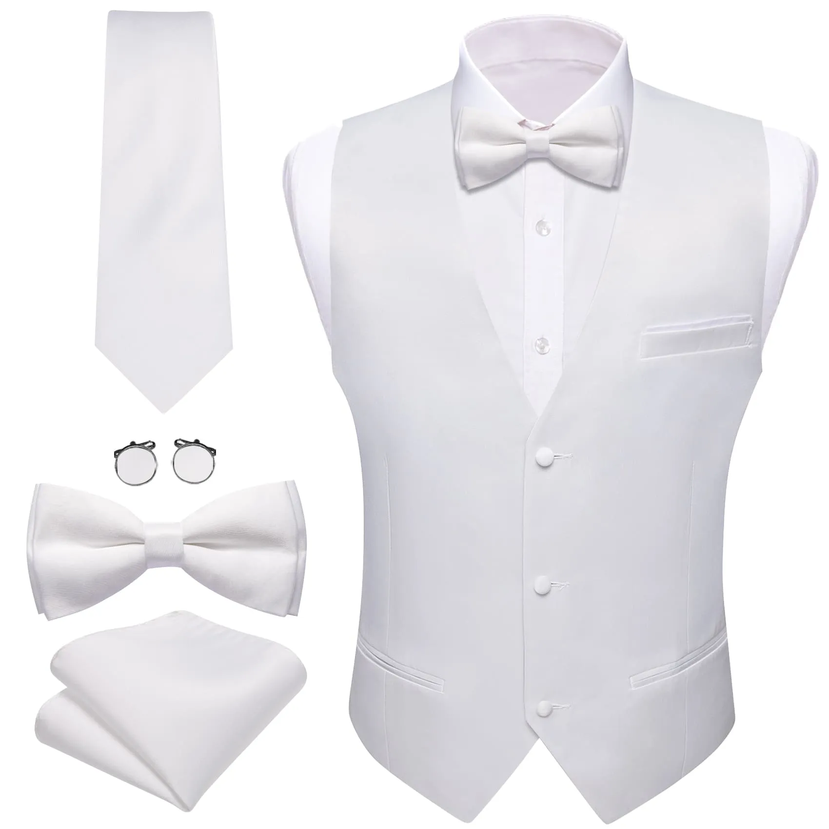 Ties2you Work Vest Gainsboro White Solid Mens Dress Vest Necktie Bowtie Set 5PC