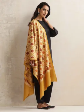 trueBrowns Mustard Embroidered  Woollen Stole