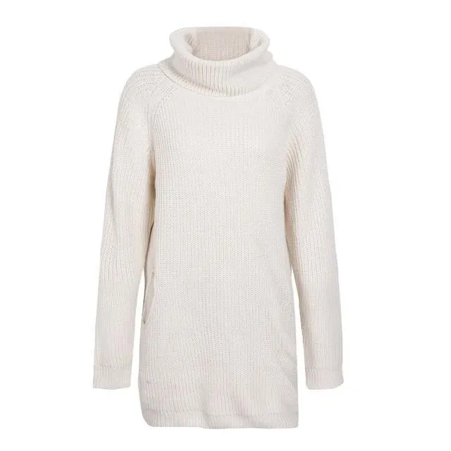 Turtleneck Knitted Sweater Casual Loose Long Sweater Pullover Winter Oversize Pull Knit Dress