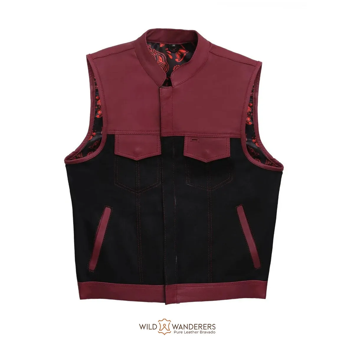 Unique Red & Black Design Oxblood Leather Vest