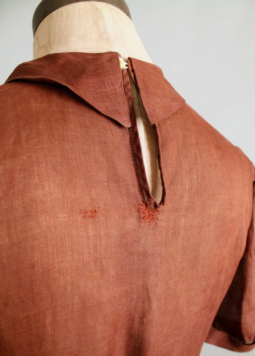 Vintage 1930s Brown Linen Sportswear Shirt